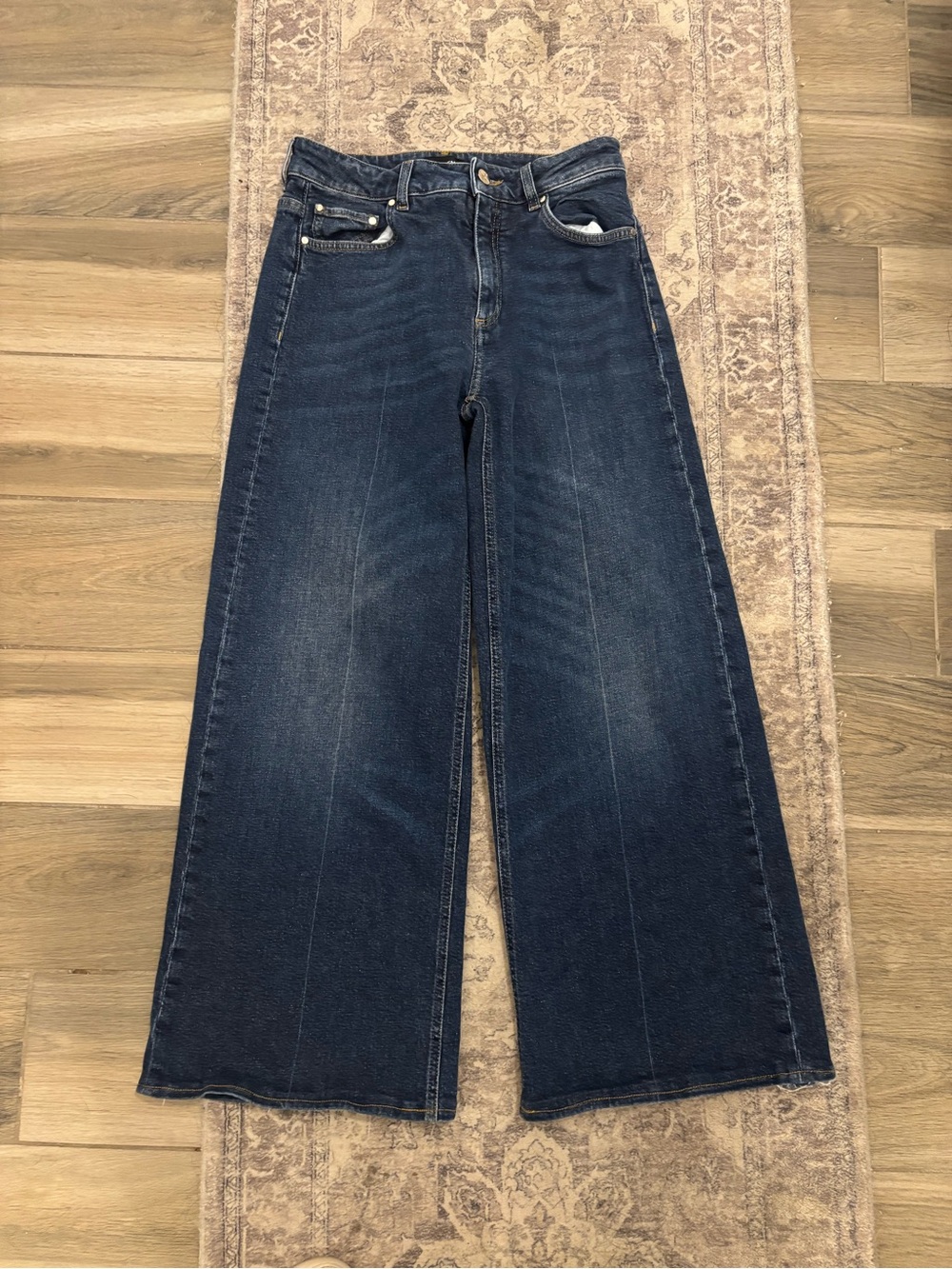 ME+EM High Rise Blue Seam Front Wide-Leg Flare Jeans  size 27 made in Italy